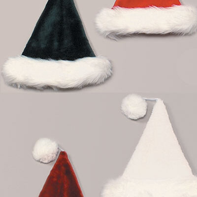 Velvet Plush Santa Hat with White Long Hair Band
