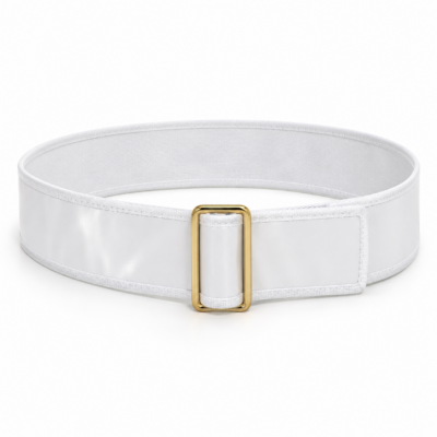 White poly-vinyl Pixie Belt with gilt slide buckle